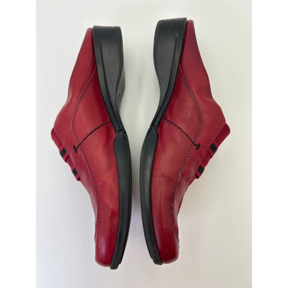 Nine West Renny Red Leather Slide Mules Womens 7.5 Square Low Wedge 90's Heels - Picture 4 of 13